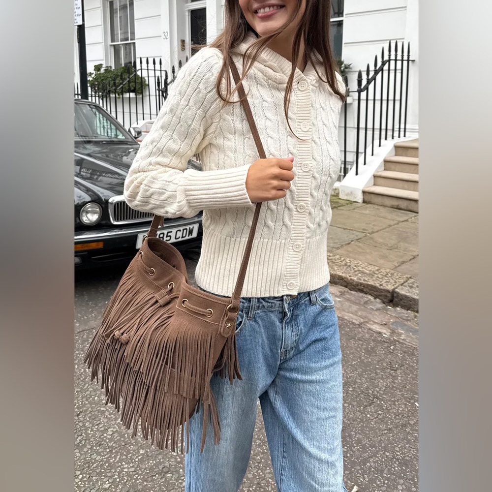 Brandy melville brown suede fringe bag